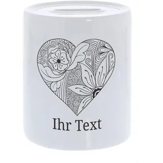 Gelddose Herz personalisiert mit Wunschtext, Keramik, Zentangle | Geldgeschenk für Paare – Spardose mit Herz-Motiv und Ihrem Text, zum Valentinstag oder Jahrestag