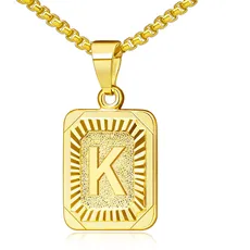 OIDEA Halskette mit Buchstabe K Gold: Unisex Charme Kette für Herren/Damen A-Z Buchstabe Anhänger Rechteck Dog Tag Kette aus Edelstahl Weizenkette Schmuck Geschenk für Männer Frauen