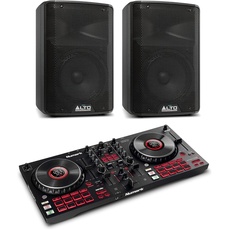 Numark Mixtrack Platinum FX und 2x Alto Professional TX308 - DJ Controller Pult mit Jogwheel-Displays für Serato DJ und 2x 350W aktiver PA-Lautsprecher mit 8" Tieftöner für mobile DJs
