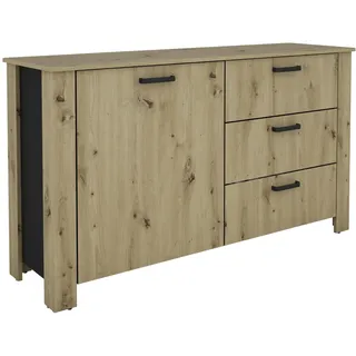byLIVING Sideboard FARO/Absetzung in schwarz / 1 Tür und 3 Schubkästen/verstellbare Einlegeböden/viel Stauraum/Kommode/Anrichte/Maße: B 140, H 84, T 40 cm (Artisan Eiche (Eiche-Optik))