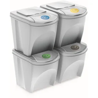 Sortibox 4er Set Mülleimer Abfalleimer Küche (80 Liter 4x25L) Papierkorb Behälter Abfallsammler Mülltrenner Sammler Biomüll Badeimer (Weiß)