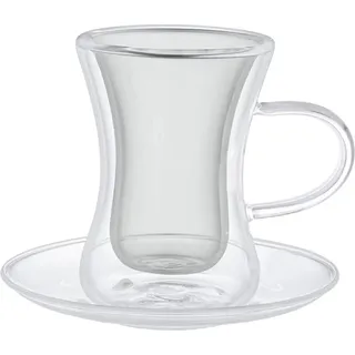 Dopplewandige Teegläser 4-teiliges Set mit Henkel 80 ml - Hitzebeständiges Glas Anthrazit