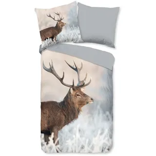 Good Morning »Wess« 2 Stk., tlg. Baumwolle, Renforcé, Reißverschluss, Wende, Reh, Hirsch, winter, Grau