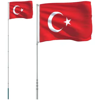 vidaXL Flagge der Türkei mit Mast 5,5 m Aluminium - Silber