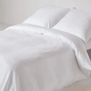 Homescapes 3-teiliges Damast-Bettwäsche-Set weiß, ägyptische Baumwolle mit Satin-Streifen, 1 Bettbezug 240x220 cm & 2 Kissenbezüge 80x80 cm