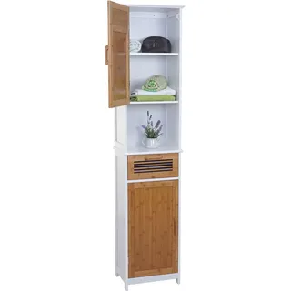 Hochschrank HWC-A85, Badschrank Badregal Bambus, MVG-zertifiziert 180x40x31cm weiß