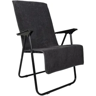 LAYNENBURG 2er-Set Premium Frottee Schonbezug für Gartenstuhl - 100% Baumwolle - Oeko-TEX 100 - Handtuch-Bezug Hochlehner - Stuhl-Bezug mit Umschlag für Camping-, Liege-Stuhl (65x130 cm anthrazit)