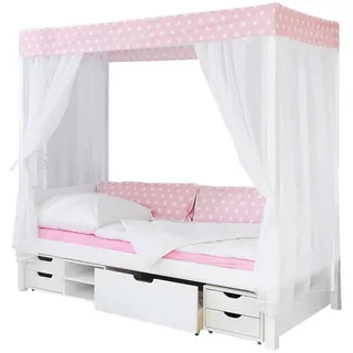 TICAA Himmelbett Lino 90 x 200 cm Kiefer massiv weiß rosa
