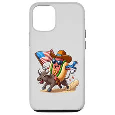Hülle für iPhone 15 Funny Hotdog US Flag Riding Bull 4th of Juli Rodeo Lovers
