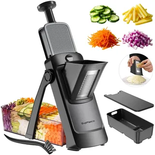 SupMakin Gemüseschneider, Once for All Verstellbar Gemüsehobel Genius Mandoline Vegetable Slicer Kartoffelschneider Zwiebelschneider (S4 Schwarz)