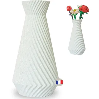 Atelier CréaPons Vase für Lego Blume, dekorative Vase für Blumen, Vasen für Blumenstrauß, hergestellt aus Bioplastik, ideal für Bausatz (Weißer Marmor, Twist)