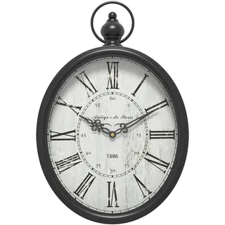Menterry Rechteck Retro-Wanduhr, altmodisches antikes Design, rustikaler Vintage-Stil, batteriebetriebenes stilles Dekor Wanduhren für Bauernhaus, Küche, Büro (Schwarz Oval)