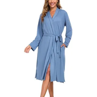 Beuwltpa Damen-Morgenmantel, leicht, mit weichem V-Ausschnitt und langen Ärmeln, Kimono mit Taschen, geeignet für Sauna, Spa, Surfen, Reisen und als Loungewear