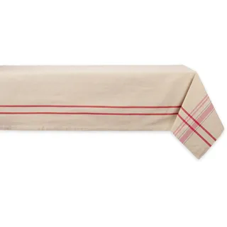 DII Französische Streifen Tischkollektion – Tischwäsche im Landhausstil für den Esstisch, 152,4 x 304,8 cm, Taupe/Rot