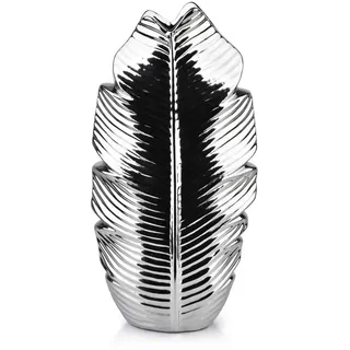 Mondex Vase Leaf Silber 17/7.5/35 cm Keramik , Silberfarben , 35 cm , Dekoration, Vasen, Keramikvasen