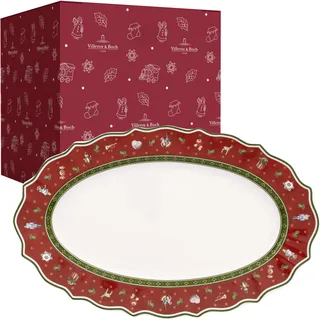 Villeroy & Boch - Toy's Delight Servierplatte Mittelgroß Rot und Weiß, Mikrowellensicher, Weihnachtsgeschirr, Servierplatte Oval, Servierteller, Kuchenplatte Xmas, Weihnachten, Premium Porzellan