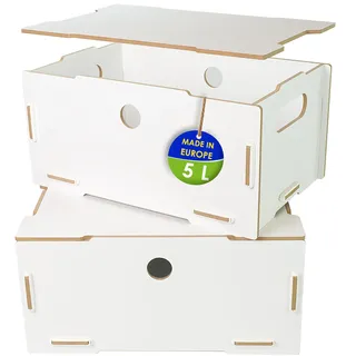 clipfritz - 2er Set Kiste mit Deckel MDF Holz ca.30x20x14cm - Aufbewahrungsbox als Allzweckbox stapelbar - Stapelboxen und Stapelkisten Weiß - Box als Spielzeugkiste für Kinderzimmer, Erinnerungsbox