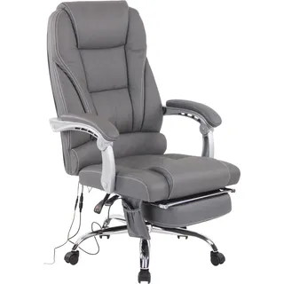 CLP Bürostuhl Pacific Echtleder mit Massagefunktion höhenverstellbar und drehbar,grau - Grau