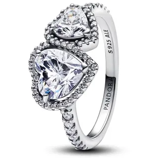 Pandora 193659C01 Silberring für Damen Funkelnde Halo Herzen, 56/17,8