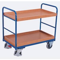 Etagenwagen, Stahl/MDF-Platte, Enzianblau/Buche-Dekor, 2 Etagen, 965 x 555 mm, EasySTOP, bis 250 kg