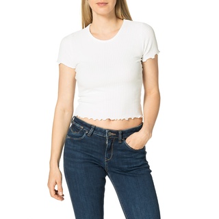 ONLY Damen Geripptes Cropped T-Shirt | Kurzes Short Sleeve Rundhals Top | Bauchfrei Gewellt ONLEMMA, Farben:Weiß, Größe:S