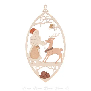 Fensterschmuck Fensterbild Weihnachtsmann mit Rentier Breite x Höhe ca 14 cmx28 cm NEU - Naturbelassen
