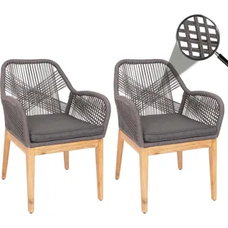 2er-Set Gartenstuhl HWC-H56b, Sessel Outdoor, wetterfest Seilgeflecht Holz Akazie grau Kissen anthrazit - Grau