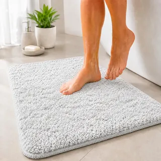 Floordirekt Badematte Sky - Badezimmerteppich - Weicher, dichter Hochflor - Rutschhemmend & Schnell trocknend - Geeignet für Fußbodenheizung - Eckig & Rund (80 x 150 cm, Weiß)