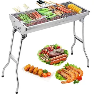 Holzkohlegrill, Grill, Edelstahl, BBQ Smoker Barbecue Faltbar Tragbar für Outdoor Kochen Camping Wandern Picknicks Rucksackreisen Groß