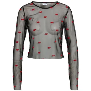 Noisy May Top Mesh-Oberteil langärmlig Lippenprint durchsichtig | XS