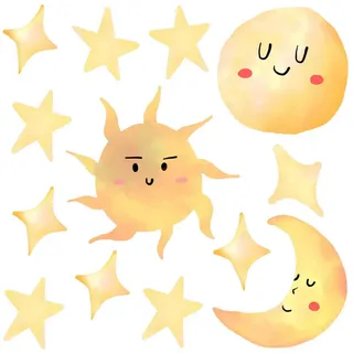 Wallfluent Wandaufkleber 130x194cm - Sterne, Sonne, Monde , Multicolor , Kunststoff , Rechteckig , 130x194x0.1 cm , Tapeten & Wandverkleidungen, Wandtattoos & Sticker, Wandtattoos