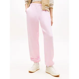 Sweathose TOMMY JEANS "TJW BADGE SWEATPANT", Damen, Gr. M (38), N-Gr, pearly pink, Web, Obermaterial: 100% Baumwolle, relaxed fit lang, Hosen Sweathose, Relaxed Fit mit Elastikbund am Bein