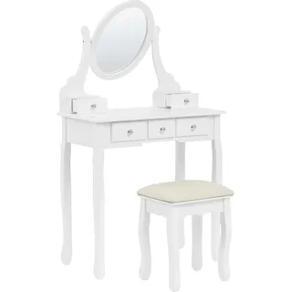 BELIANI Schminktisch Weiß MDF-Platte mit Holzbeinen Ovalem Spiegel 5 Schubladen Hocker Glamour für Erwachsene Schlafzimmer Garderobe Jugendzimmer - Weiß, Beige