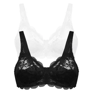 Bügelloser BH SUSA "Latina", Damen, Gr. 90, Cup B, schwarz-weiß (weiß, schwarz), Spitze, Obermaterial: 77% Polyamid, 15% Baumwolle, 8% Elasthan, unifarben, bequem, BHs Bügelloser BH, zarte Spitze, atmungsaktiv, elastisch, bequem, BH-Set