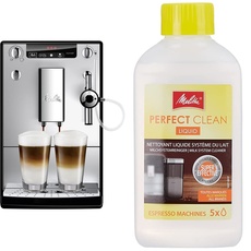 Melitta Caffeo Solo & Perfect Milk E957-103 Schlanker Kaffeevollautomat mit Auto-Cappuccinatore | Automatische Reinigungsprogramme | Silber & 202034 Perfect Clean Milchsystem Reiniger, 250 ml