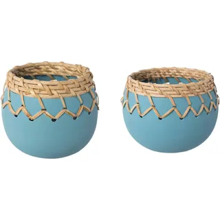 creativ home Übertopf mit Sisalverzierung Ø 8 x 7 cm Blau