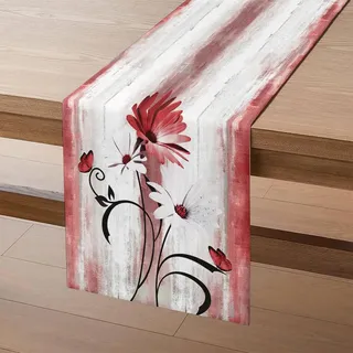 Tischläufer Frühling Rosa Blumen Tischdeko 40x180 cm Modern Tischband Weiße Gänseblümchen Schwarze Blätter Schmetterling Table Runner Dekoration für Esszimmer Hochzeiten Drinnen Urlaub Party Dekor