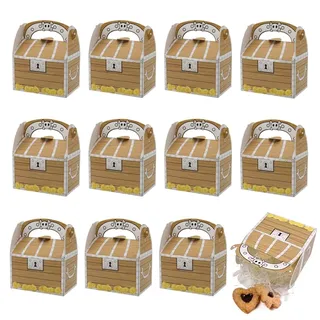 GYSRXS 12 Stück Piraten Schatzkiste Papier Klein Pirat Geschenkbox Piratenparty Box Schatzkiste mit Griff für Kindergeburtstag Piraten Party Deko(11×7×14CM)