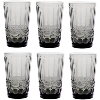 GMMH Vintage 6er-Set Farbige Weingläser und Trinkgläser mit Prägung Relief (Schleife, Grau, Trinkglas) Weinglas, Kelch Wasserglas, Longdrinkgläser, Cocktail Gläser, Glas, Glaskelche