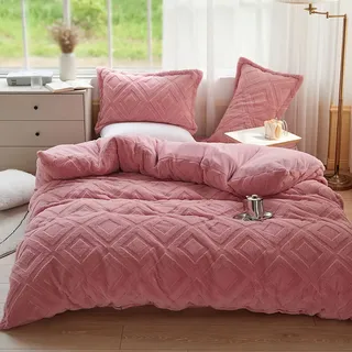 KEAYOO Plüsch Bettwäsche 135x200 cm Kuschelbettwäsche mit Flauschig Teddy Fleece Extra Warm für Winter Kissenbezug 80x80cm (Rosa, 135x200)