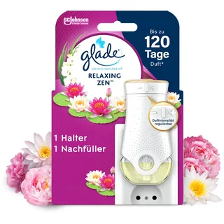 Glade electric scented oil Halter, elektrischer Raumduft Duftstecker mit Duftöl inkl. 1 Nachfüller, Relaxing Zen, 1 er Pack, (1x20 ml)