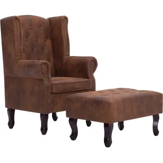 vidaXL Chesterfield-Sessel und Fußhocker Braun Wildleder-Optik - Braun
