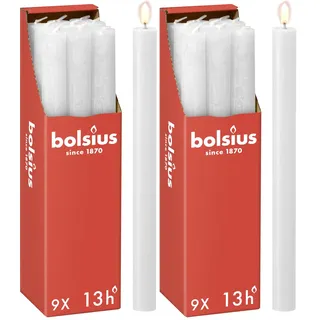 Bolsius - Rustik Stabkerzen - Weiß - 9 Stück - 27 x 2.3 cm - Länge Brenndauer 13 Stunden - Unparfümierte - Enthält Natürliches Pflanzenwachs - Ohne Palmöl (Packung mit 2)