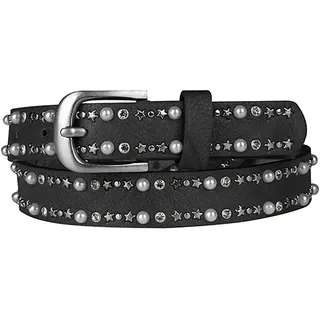 SpringStar Perlengürtel Amanda - Perlen Gürtel, Sterne, Nietengürtel (85, schwarz)
