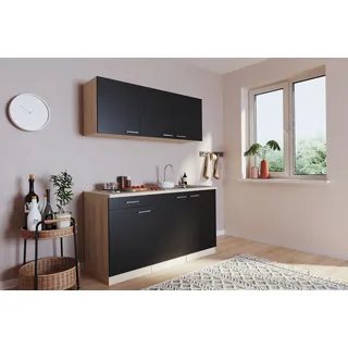 Küche Miniküche Single Eiche Schwarz ohne Kühlschrank Luis 150 cm Respekta - Braun, Schwarz