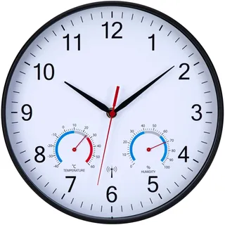 NESIFEE Wanduhr Funk Uhr Mit Temperaturanzeige und Luftfeuchtigkeit Funkuhr Wanduhr Lautlos 30cm Funkwanduhr Wand Moderne Küchenuhr Weiß gut lesbar für Wohnzimmer Büro Küche Uhr