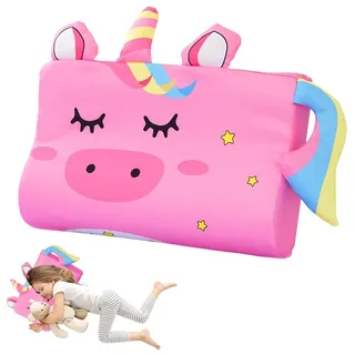 YANGUN Schlummerkids Kissen, 45X27CM Kinderkopfkissen, Calmly Kissen Kinder, Kawaii Tiere Kinderkissen, Ergonomisches Atmungsaktiv und Hautfreundlich Wasch Bar fur ab 3 Jahre (Einhorn)