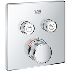 GROHE Grohtherm Smartcontrol - Brause- & Duschsystem -Thermostat (2 Absperrventile, ultraflaches Design, Wandrosette aus Metall) , chrom, ‎29124000, eckig