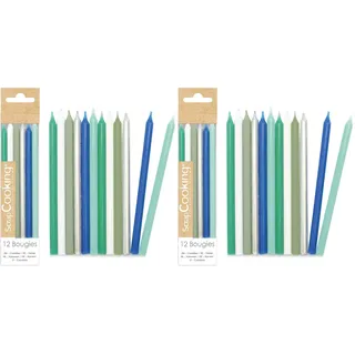 ScrapCooking - 12x Lange Kerzen Blau & Silber 12 cm - Geburtstagskerzen fur Torten, Geburtstag - Geburtstagsdeko XXL Kinder & Erwachsene, Geburtstagstorte Kerze Deko Kuchen - 0360 (Packung mit 2)