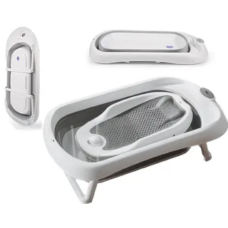 Schwänlein® Faltbare Baby Badewanne,81 * 48 * 24cm Baby Bathtub Babywanne Wanne Faltbar mit Badewannen Stützkissen Sitzmatte, Badebecken Duschwanne für Neugeborene Kleinkinder (grau)